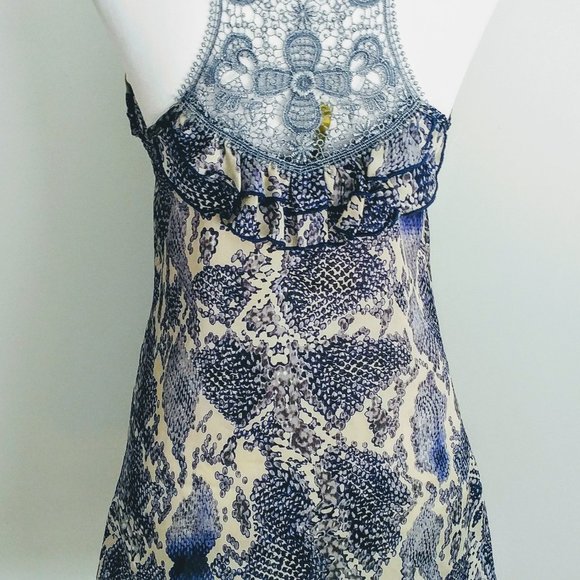Beautiful lace racer back chemise on blue reptile animal print satin-like print - Picture 7 of 7